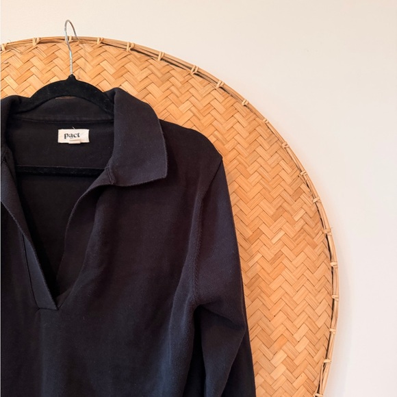 PACT WOMEN’S CLASSIC FINE KNIT POLO SWEATER ORGANIC COTTON DARK ACADEMIA PREP - Picture 8 of 13